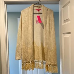 Lilly Pulitzer Tatum Gold Long Fringe Hem Cardigan Never Worn New with Tags